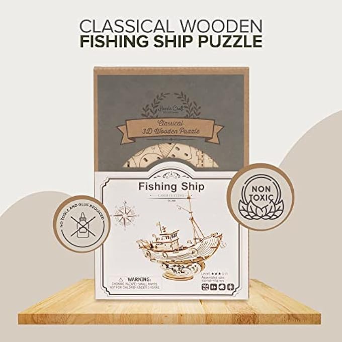3D WOODEN PUZZLE | DIY MODEL KIT | CRAFT KIT BRAIN TEASER | CLASSIC, FISHING SHIP (TG308) - Image 2